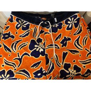 STIG Surf Gear Men’s Sz L 36-38 Swim/Board Shorts‎ Hawaiian Print Orange BLUE
